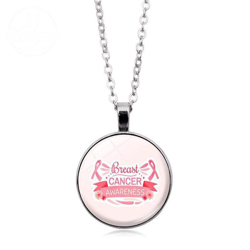 Love Women Pink Ribbon Gemstone Necklace