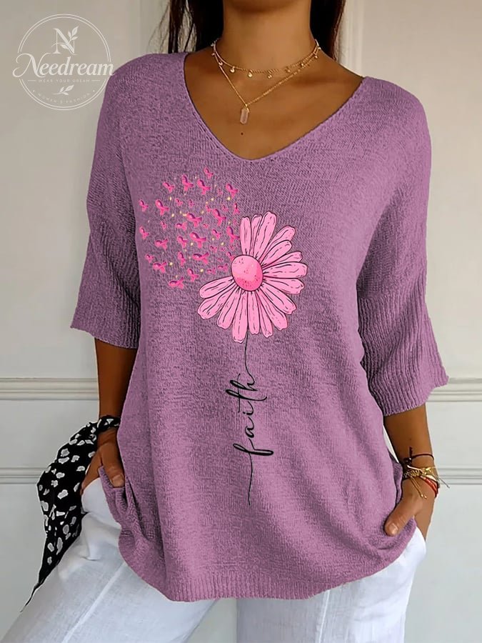 Women's Retro Floral Pink Faith Print Shirt