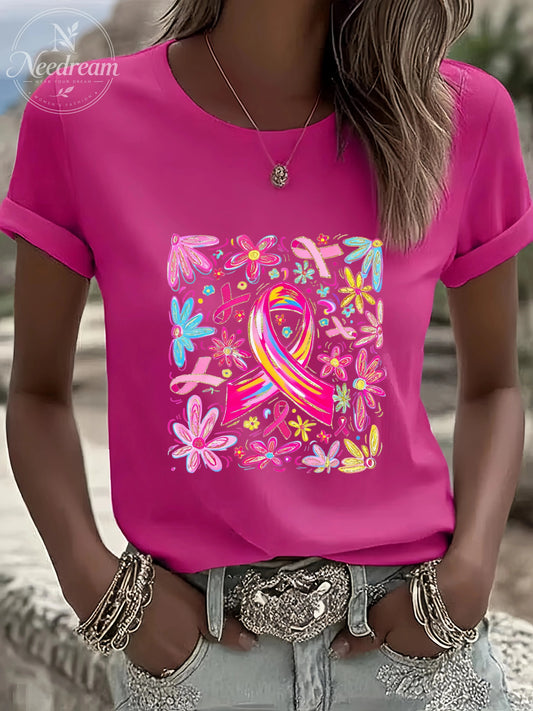 Women'S Comfort Colors Breast Cancer Awareness Casual Round Neck T-Shirt