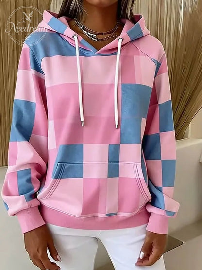 Women Geometric Hooded Casual Spring/Fall Long Sleeve Sweatshirt