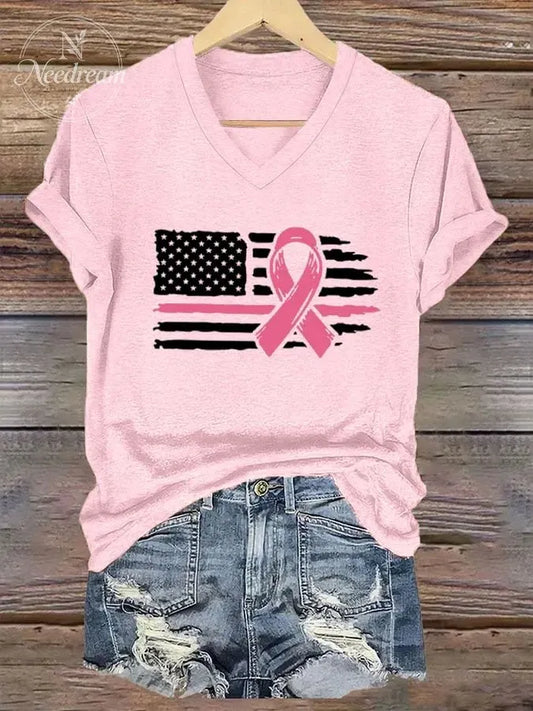 Women's Breast Cancer Warrior Print T-Shirt