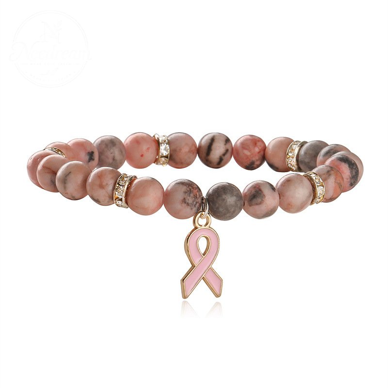 Pink Agate Cat Eye Stone Bead Heart-Shaped Bead Bracelet