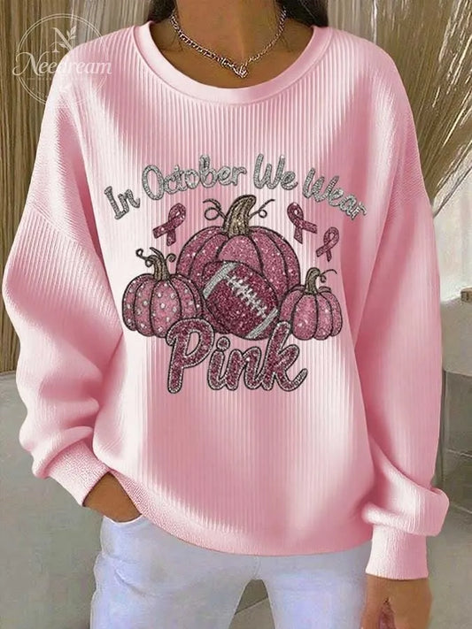 Women's October We Wear Pink Printed Casual Sweatshirt