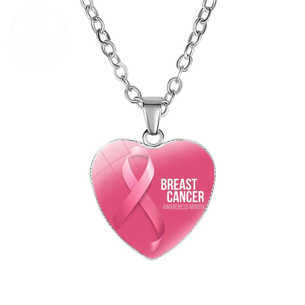 Promote Women'S Breast Logo Pink Ribbon Necklace