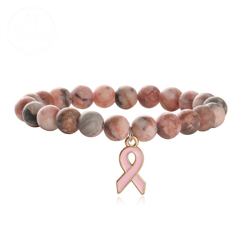 Pink Agate Cat Eye Stone Bead Heart-Shaped Bead Bracelet