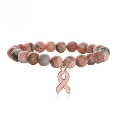 Pink Agate Cat Eye Stone Bead Heart-Shaped Bead Bracelet
