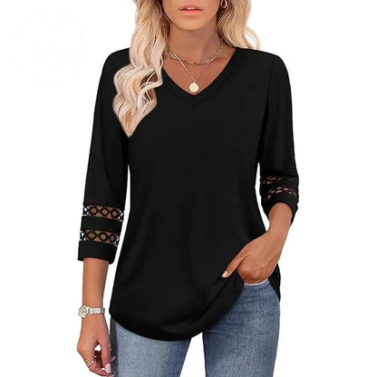 2025 New Womens 3/4 Length Sleeve Tops Trendy V Neck T Shirts