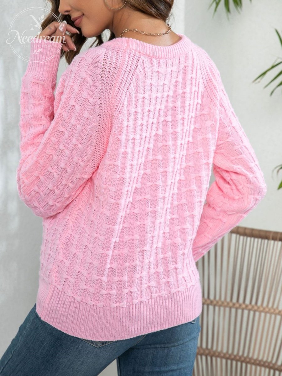 Women's Casual Button Detailed Round Neck Knit Sweater