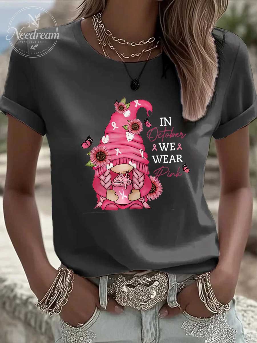 Women's In October We Wear Pink Pattern 100% Cotton  T-Shirt