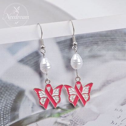 Sweet Dripping Oil Pink Ribbon Love Earrings