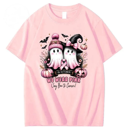 In October We Wear Pink Say Boo To Cancer Pattern100% Cotton T-Shirt