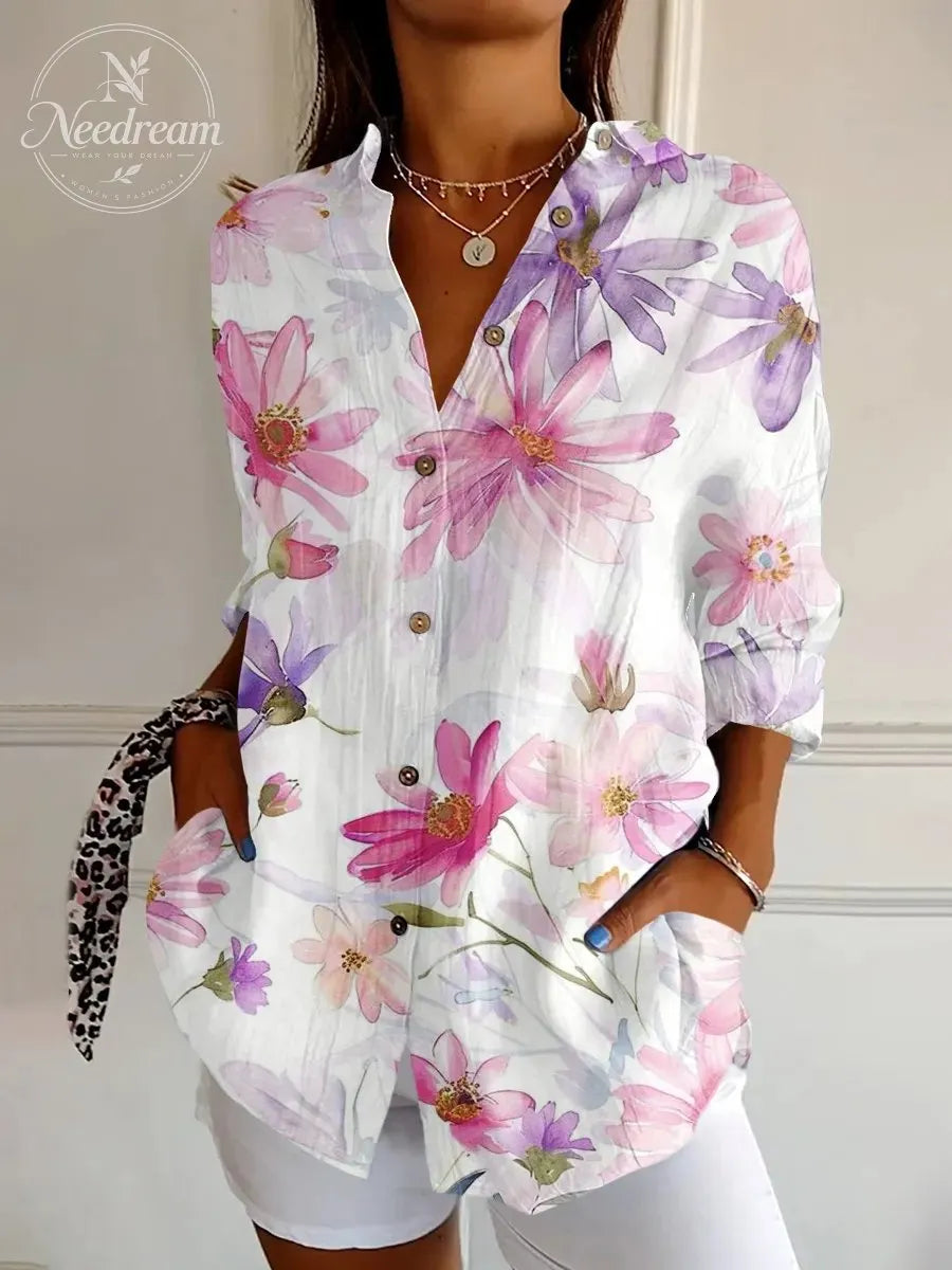 Breast Cancer Awareness Month Pink Print Casual Long Sleeve Shirt
