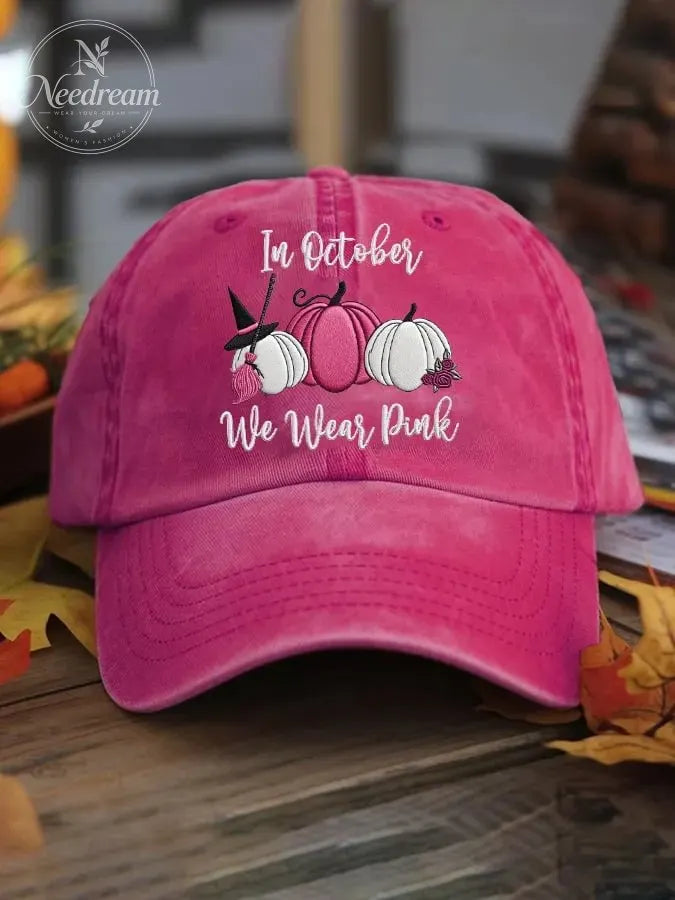 Unisex Autumn Pink Pumpkin In October We Wear Pink Hat