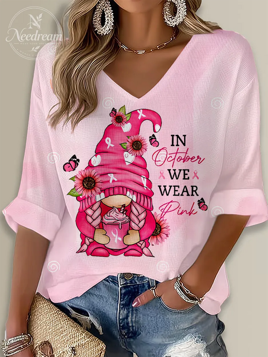 Gnomes Breast Cancer Printed Long Sleeve Top