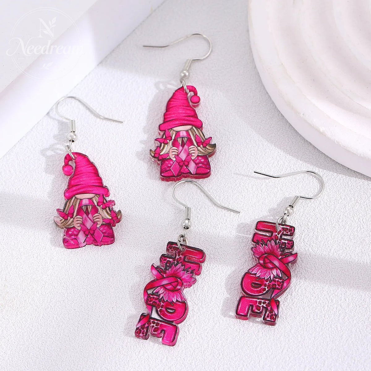 Pink Bow Ribbon Earrings