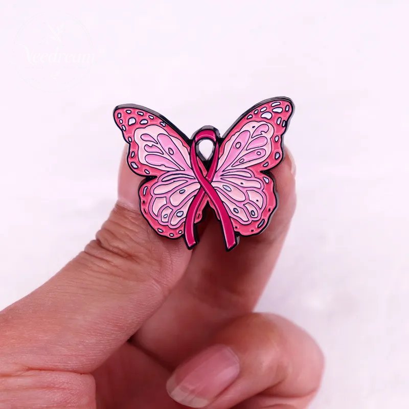 Women'S Health Awareness Pink Ribbon Butterfly Brooch