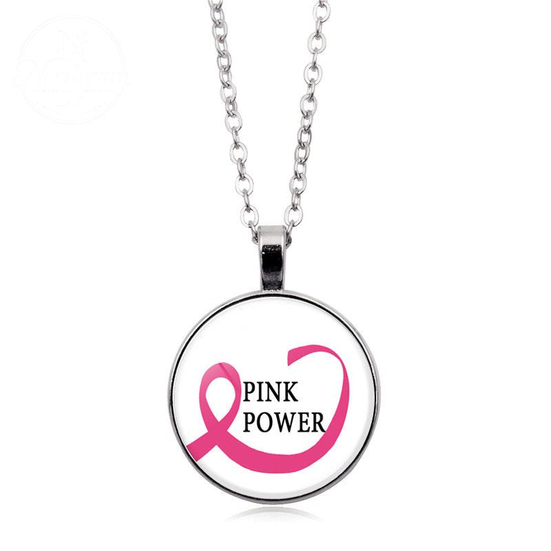 Love Women Pink Ribbon Gemstone Necklace