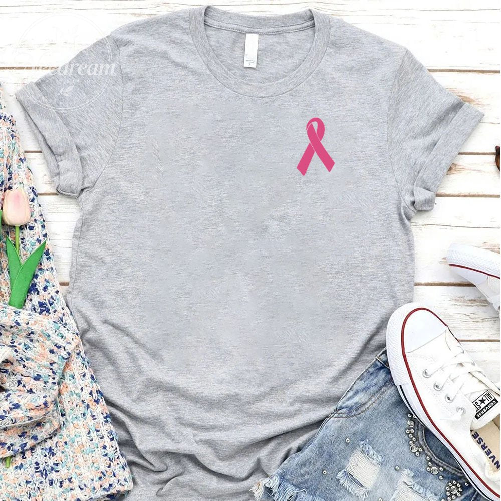 Women's Pink October Pink Ribbon Pattern Round-Neck T-Shirt