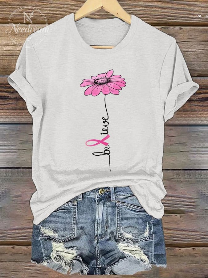 Women's Breast Cancer Print Short Sleeve T-Shirt