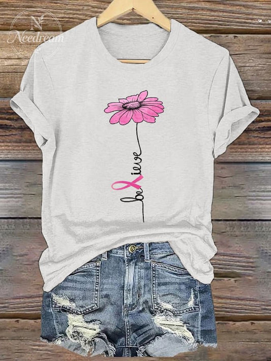 Women's Breast Cancer Print Short Sleeve T-Shirt