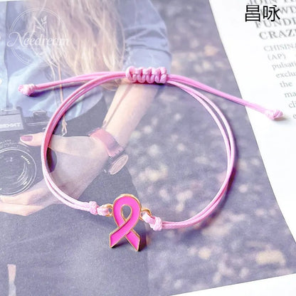 Bracelet Care For Women's Health Love Milk Day Hand Woven Hand Rope Pink Ribbon Bracelet