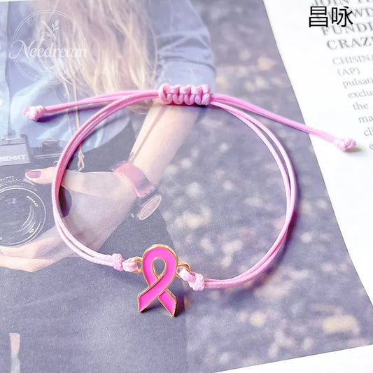 Bracelet Care For Women's Health Love Milk Day Hand Woven Hand Rope Pink Ribbon Bracelet
