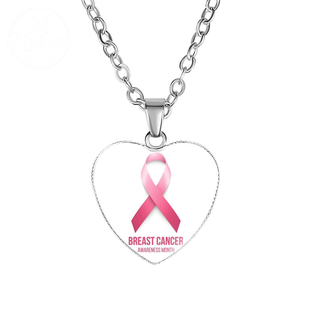 Promote Women'S Breast Logo Pink Ribbon Necklace