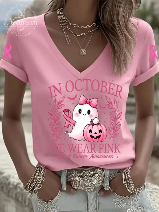 Women's In October We Wear Pink Print Casual T-Shirt