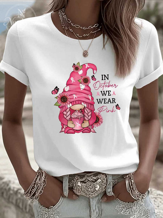Women's In October We Wear Pink Pattern 100% Cotton  T-Shirt