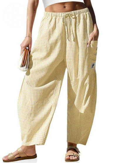 Women's Wide Leg Gingham Striped Plaid Pants