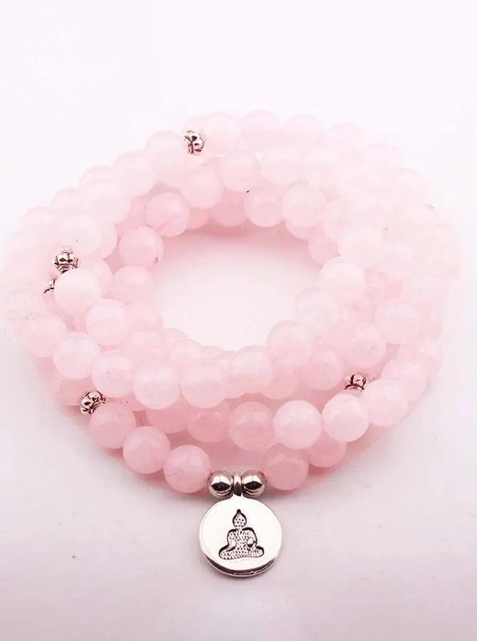 Breast Cancer Lotus Pendant Bracelet Buddha Bead Necklace