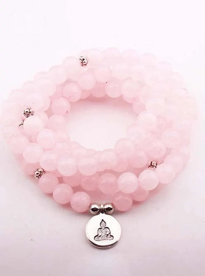 Breast Cancer Lotus Pendant Bracelet Buddha Bead Necklace