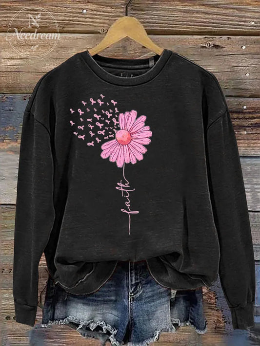 Women' s Cancer Faith  Pattern Print Casual Sweatshirt