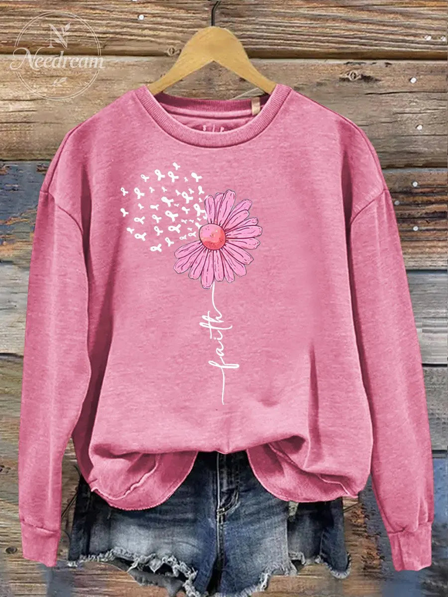Women' s Cancer Faith  Pattern Print Casual Sweatshirt