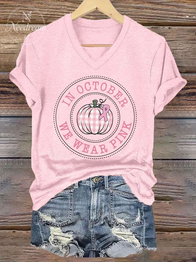 Women's In October We Wear Pink Print Casual T-Shirt