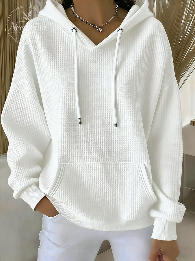 Women's Casual Waffle Jacquard Multicolor Hoodie