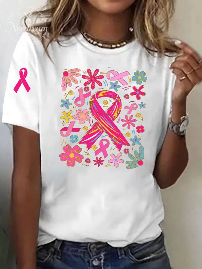 Women's Flowers and Ribbons Print Casual T-shirt