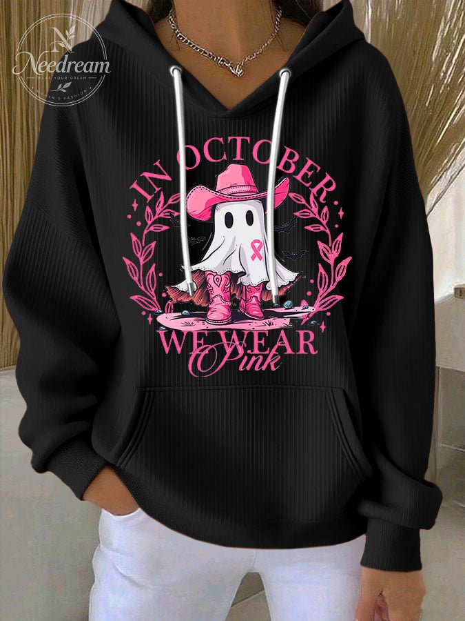 Women's Breast Cancer IN OCTOBER WE WEAR Pink Print Casual Hoodie